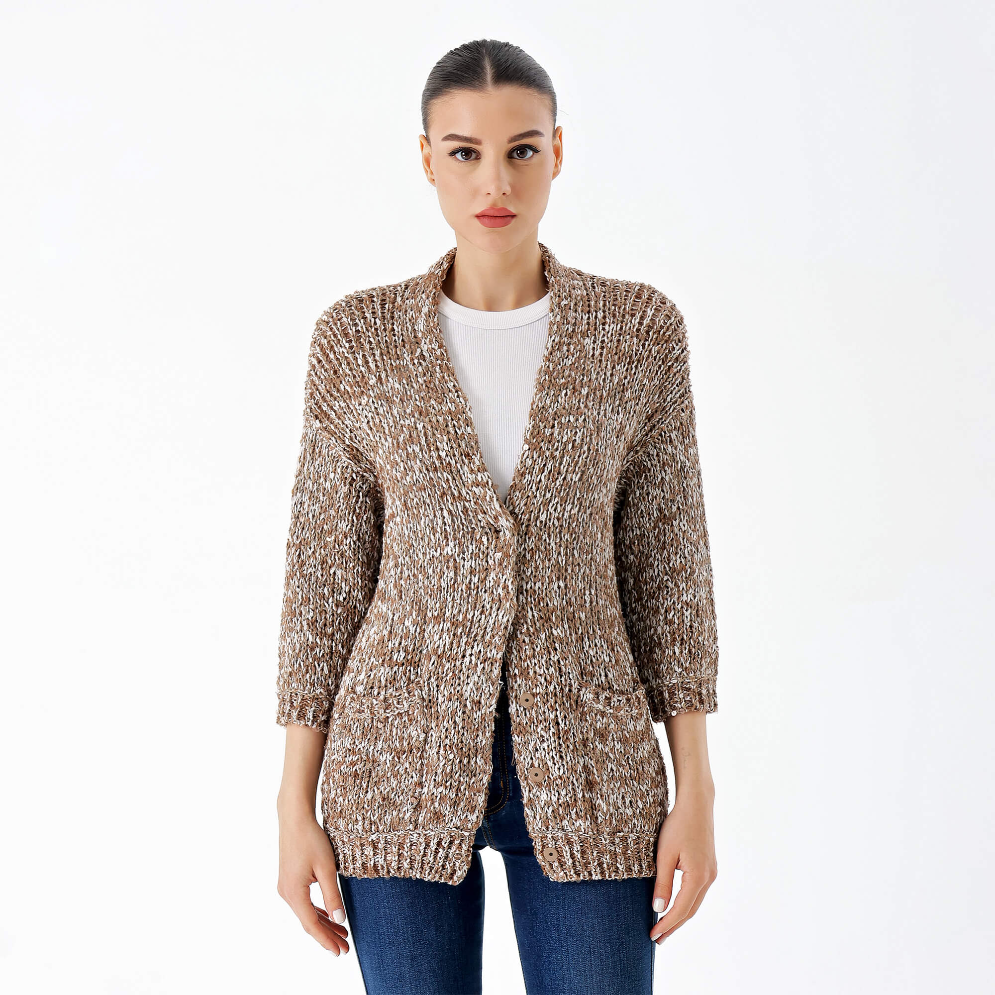 Brunello Cucinelli - Beige&White Knitted Sequin Cardian